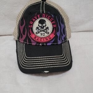 Grave Digger Monster Truck Racing Hat Cap Strap Back Black Purple Women's